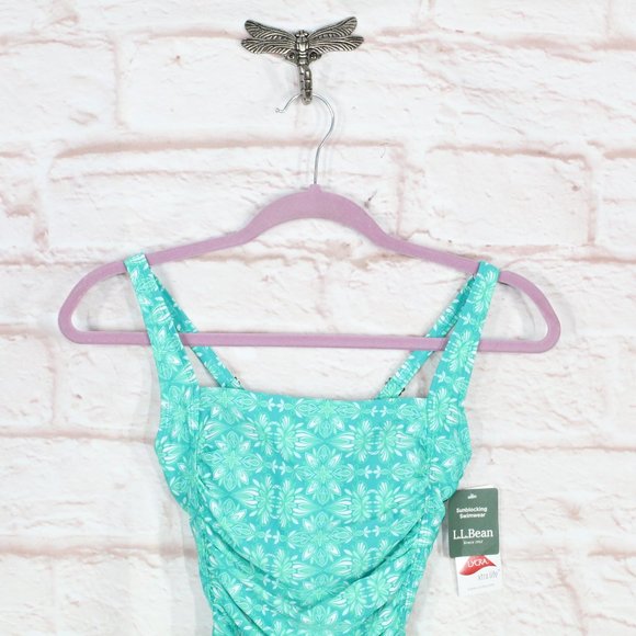 NEW LL Bean Blue Nylon Lycra Sunblocking Swimwear One-Piece Swimsuit Size 4 - Picture 2 of 11